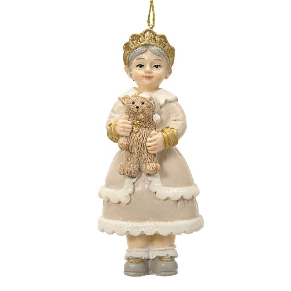 Deko Figur "Frau mit Teddy" - Weiß/Gold - 11 cm K703600-b