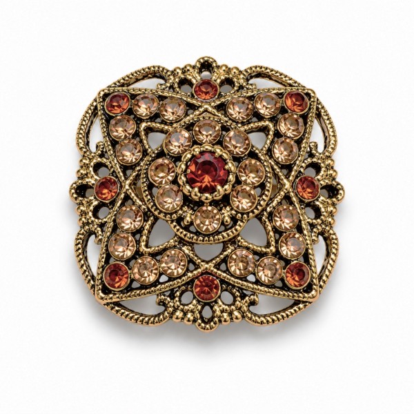 Metall Verzierung "Ornament" mit Steinchen - Gold - D.3,5cm