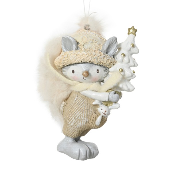 Fuchs mit Hose und Tannenbaum – Polyresin – 11 cm
