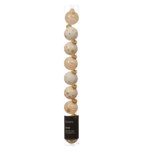 Kleines 9er Set Glas Weihnachtskugeln "Verziert" - 3cm - Creme-Gold K010543-c