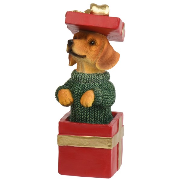 Hund in Geschenk, Polyresin 18 cm K703576a