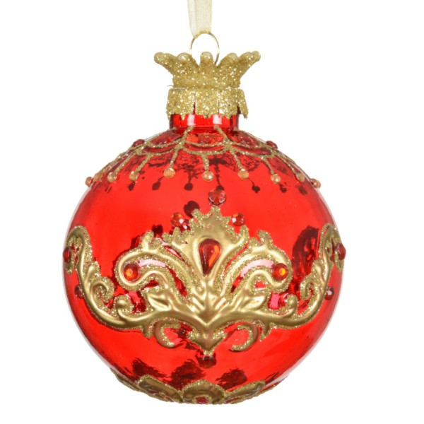 Weihnachtskugeln Glas "Ornamente" 8cm - Rot / Gold K071018-a