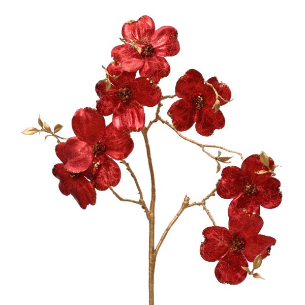Dekozweig 90cm - Rot mit goldenem Stiel