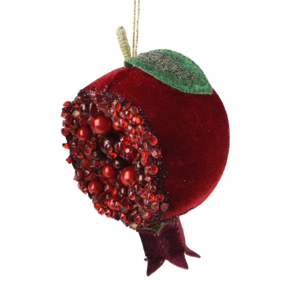Granatapfel mit Kugeln (Samt) 13 cm - Hellrot K724224-b