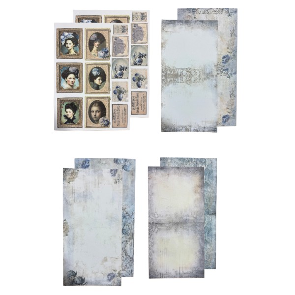 Kartenset "Blue Peony" 2x A4 Papier 9x Karten