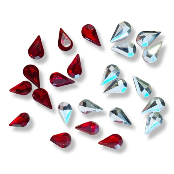 Strasssteine (ca. 40 Gram) Tropfen - Rot / Silber - 1cm