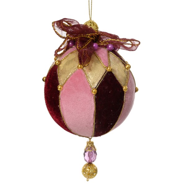 Weihnachtskugel "Samt" 8cm - Rot/Rosa K729553-b