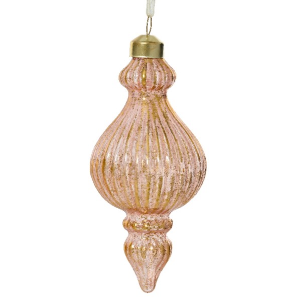 Weihnachtskugel "Ornamente" Glas 16cm - Rosé mit Goldglitter K071338-c