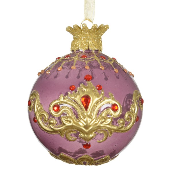 Weihnachtskugeln Glas "Ornamente" 8cm - Lila / Gold K071018-b