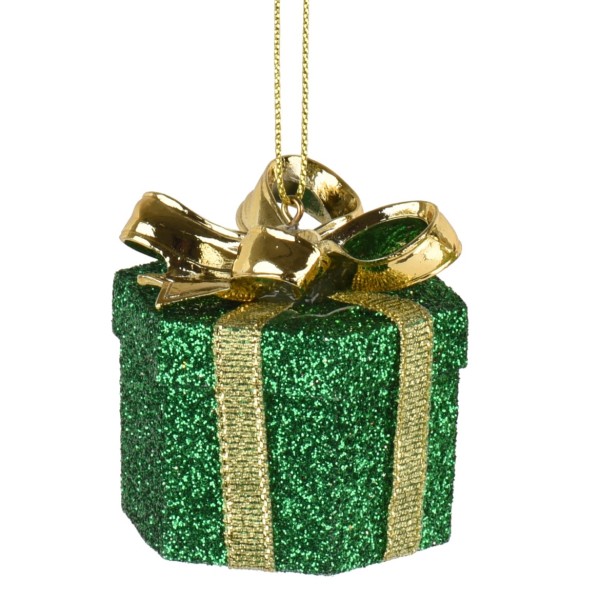 Deko Anhänger "Geschenk" 5,3 cm - Dunkelgrün K028275b