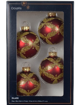 Glas Weihnachtskugeln "Ornament" - rot (4 Stk)