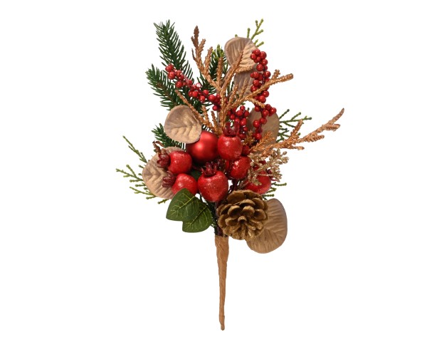 Deko Strauß mit Beeren, Blättern & Zapfen - 26 cm K687376