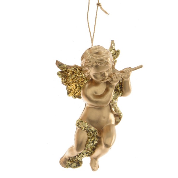 Engel mit Flöte – Gold – 10 cm