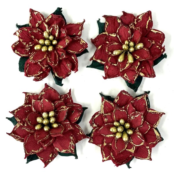 Handgemachte Weihnachtspapierblumen "Jolly Poinsettia" (4 Stk.) CR106394