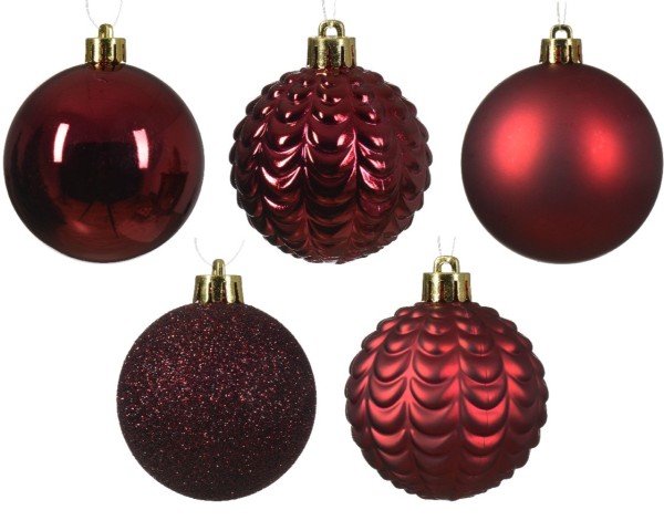 80er Set Bruchsichere Weihnachtskugeln in versch. Größen - Rot K021634