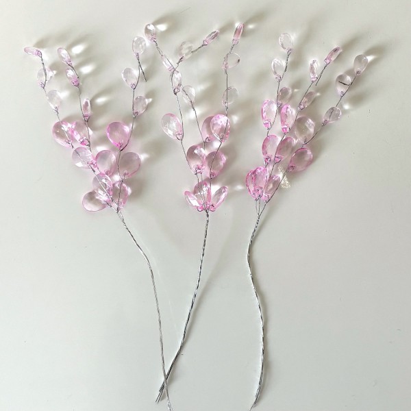 3er Set Deko Zweig Silber /Rose