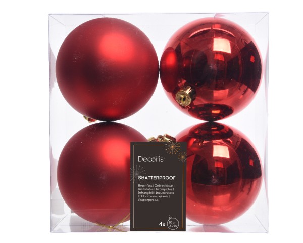 4er Set Weihnachtskugel Anhänger 10cm - Rot