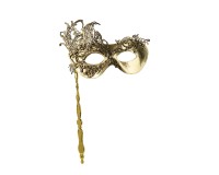 Maske am Stab 18 cm - Gold K729314 Maske am Stab 18 cm - Gold K729314