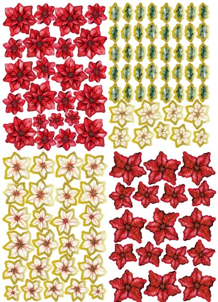 4 Bogen Folienblumen PET Rot & Gold "Weihnachten 2025"