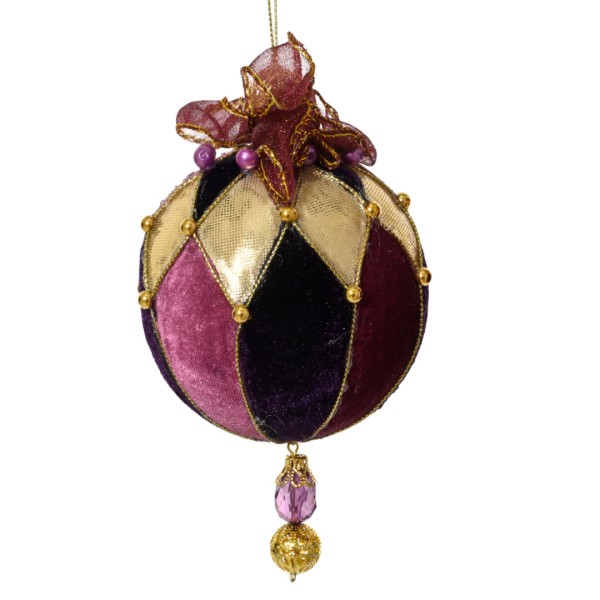 Weihnachtskugel "Samt" 8cm - Lila/Schwarz/Rot K729553-a