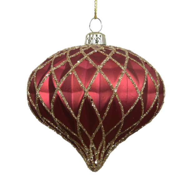 Weihnachtskugel "Zwiebel" 8cm - Ochsenblut Hell K028455-b