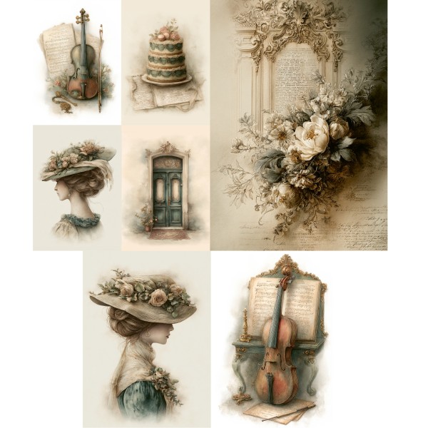 Reispapier Set "Ephemera" - 3 Bögen LBD541