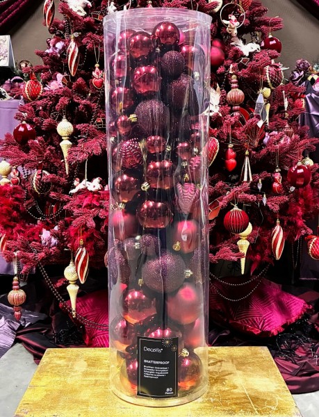 80er Set Bruchsichere Weihnachtskugeln in versch. Größen - Rot K021634