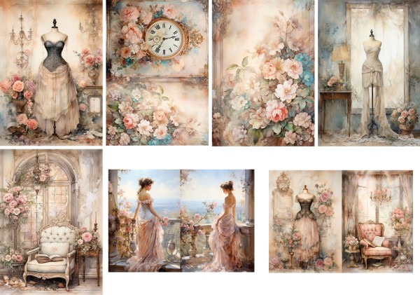 Reispapierset "Faded Flowers" (7 Bogen)