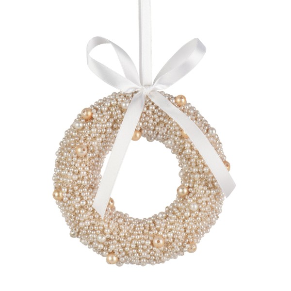 Deko Kranz mit Schlaufe - Perle/Gold - 11,8 cm K028269