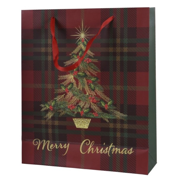 Geschenktüte "Merry Christmas" – Kariertes Design mit Weihnachtsbaum K461814