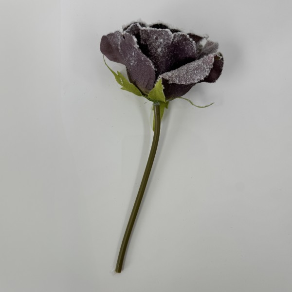 Deko Rose mit Schnee - 15 cm