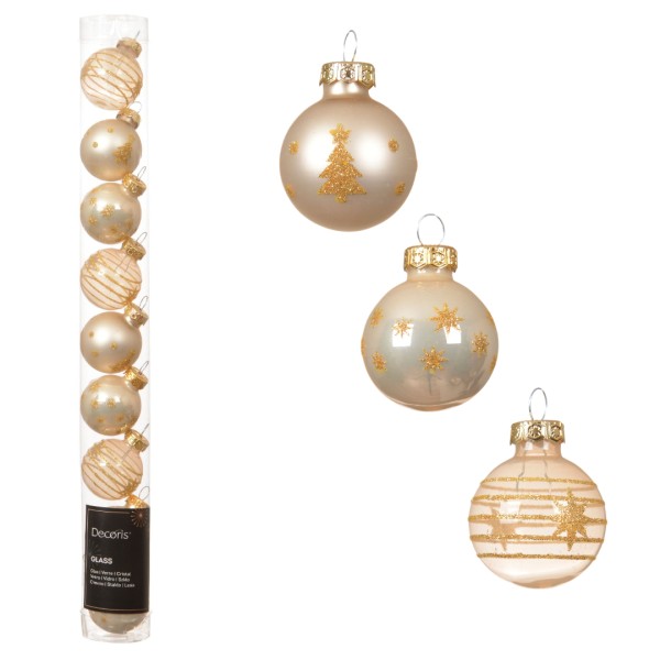 9er Set Glas Weihnachtskugeln "Verziert" - Champagner - 3cm K010550-champagne
