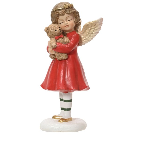 Deko Figur "Engel mit Bär" (Umarmend) - Rot/Weiß - 17 cm K703586-a