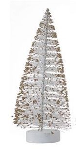 2er Set Tannenbaum / Borstenbaum, Weiß mit Gold,19 cm