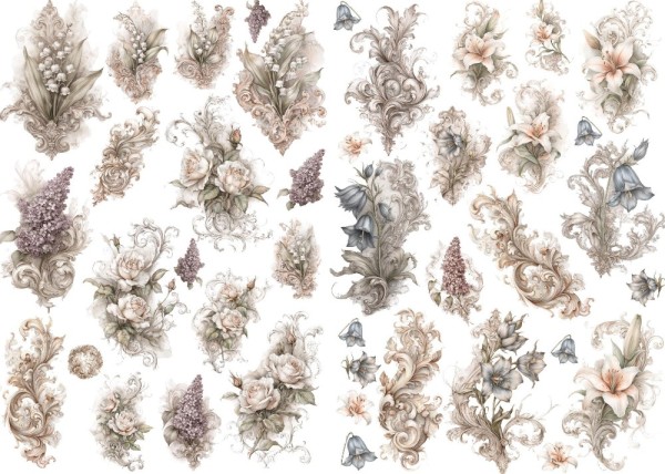 4 Bögen Transfermotivset "Vintage Flower"