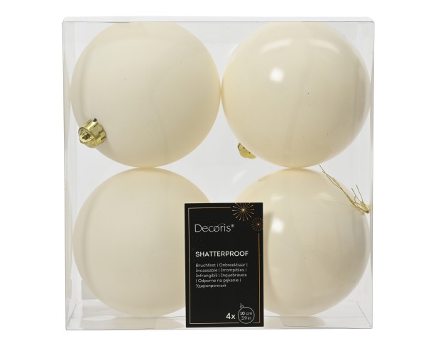 4er Set Weihachtskugeln Bruchsicher Wollweiß - 10 cm K022209