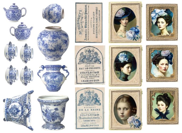 Tags "Blue Peony" (5 Stk.)