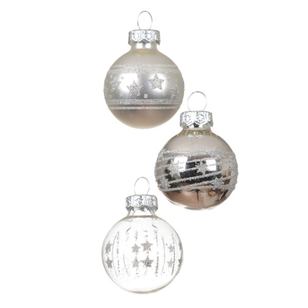 Kleines 9er Set Glas Weihnachtskugeln - 3cm - Silber K011801-c