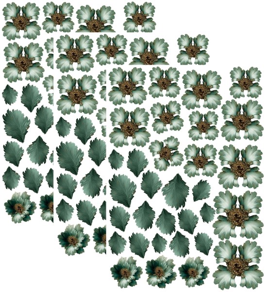 3 Bogen Folienblumen "Viktorian Christmas" Petrol 3D Folie-13