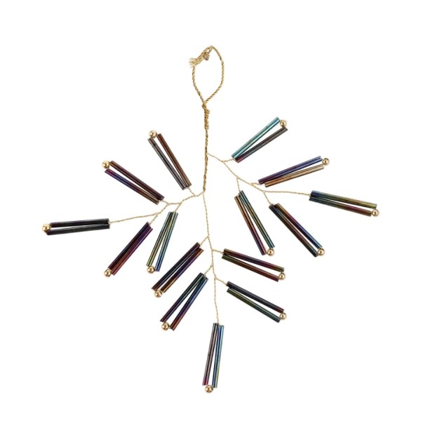 Dekoanhänger aus Draht mit schwarz irisierenden Schmucksteinen plus Goldperle