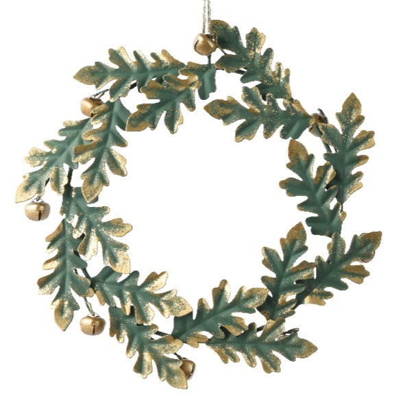 Metall Weihnachtskranz 17 cm - Grün/Gold
