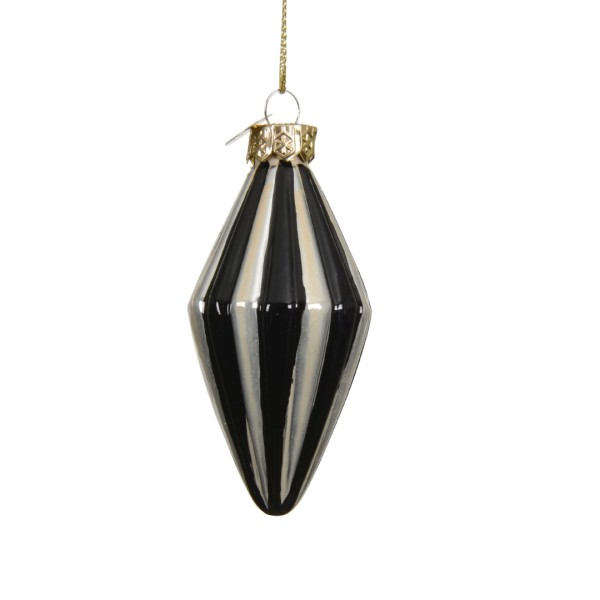 Weihnachtskugel Anhänger "Ornamente" Lang Spitz - Schwarz Weiß K068279-b