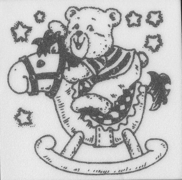 Stempel "Teddy auf Schaukelpferd"