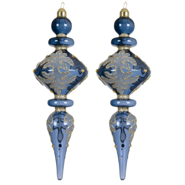 2er Set Weihnachtskugel "Ornament" 8x24cm - Blau