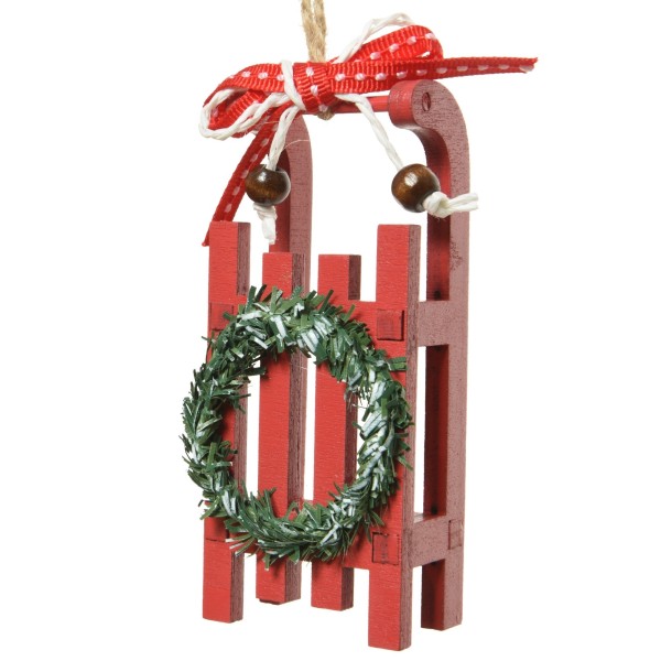Weihnachtsschlitten MDF Rot, 10cm K553394b