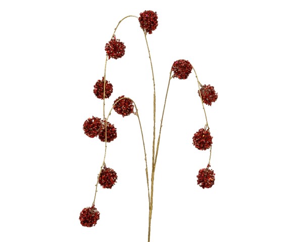 Großer Dekozweig "Lametta" 90cm - Gold m. roten Blüten