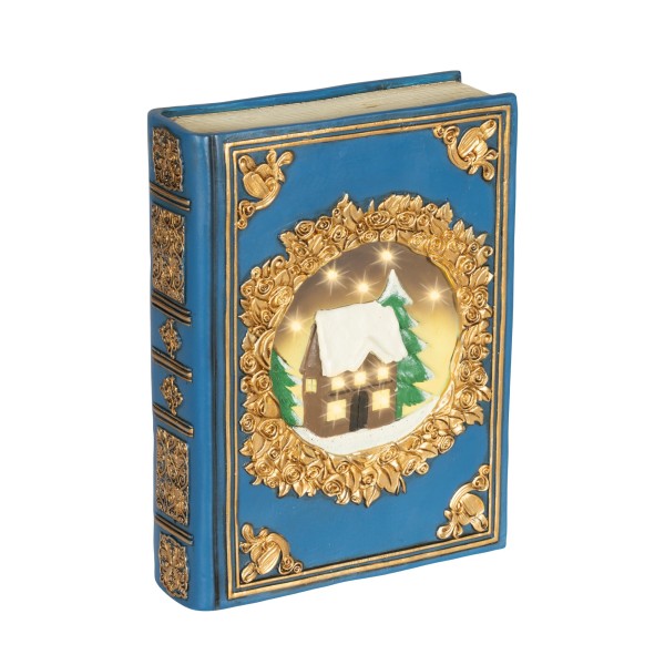 LED Figur mit Timer "Buch mit Haus & Tanne" - Blau - 22cm K480876