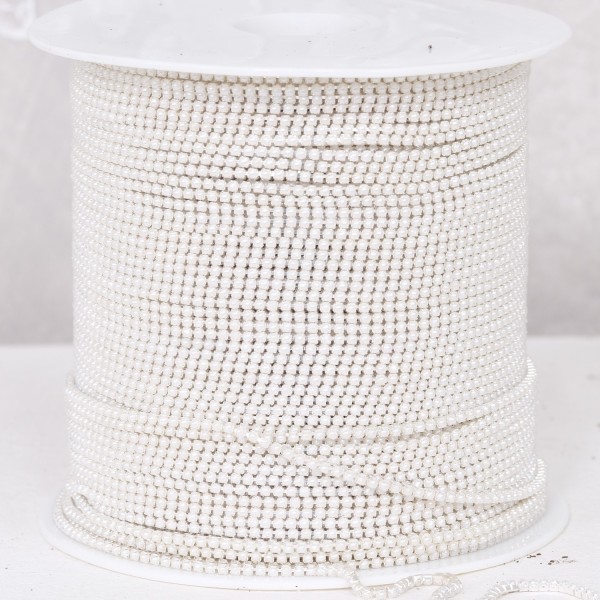 Miniatur Perlenkette - Weiß/Silber 1,5 Meter - 1,5mm Breit