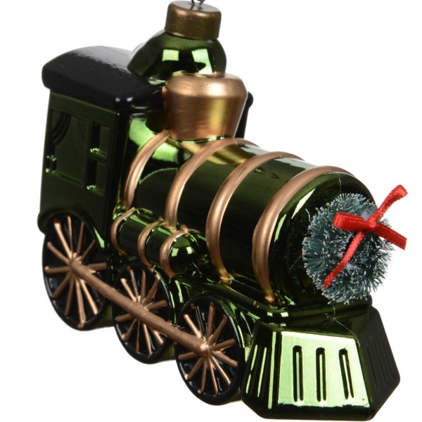 Deko Figur "Weihnachtslok/Zug" - Metallic Grün - 13 cm K453271-b