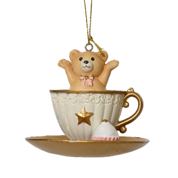 Weihnachtsdeko "Tasse mit Bärchen" Beige - 7,3x8cm